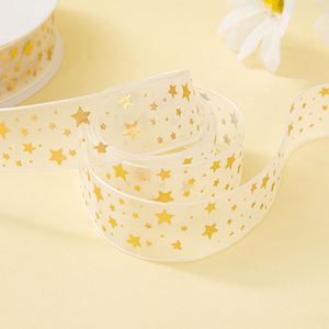 Ruban en Chiffon à Mailles avec Logo Personnalisé, 2,5 cm, 10 Yards, Chiffon à Mailles avec Étoiles Dorées et Cœurs pour Boîte Cadeau Florale - Product Image 5