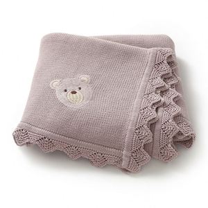 2024 Mimixiong OEKO Tex Cotton Knitted Ruffle Edge Embroidery <b>Cute</b> <b>Bear</b> Newborn Baby Swaddle Bedding Blankets - Product Image 1