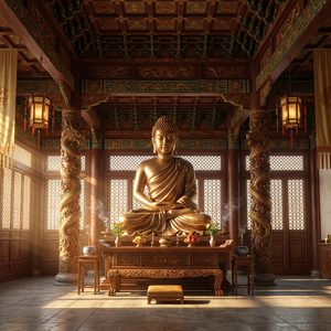 Statue de <span class=keywords><strong>Bouddha</strong></span> dorée et sereine - Fabriquée sur mesure et installée professionnellement pour votre espace sacré - Product Image 6