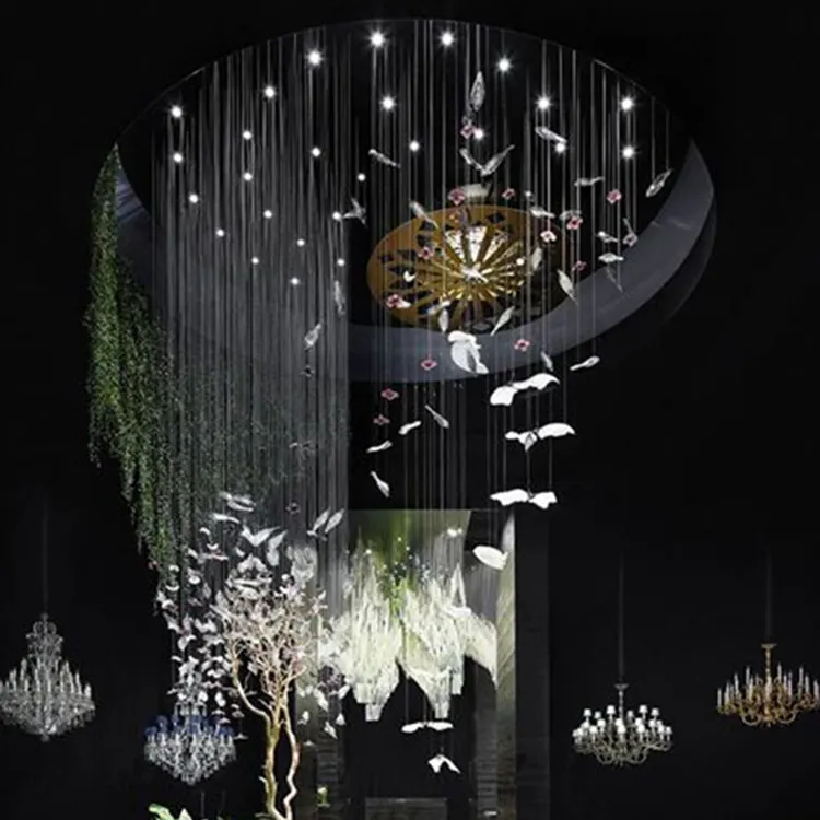 Lustre de vidro personalizável, projeto central de hotel, lobby, forma de pássaro, luz vívida
