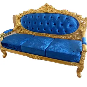 Conjunto de sofá clássico Majlis de veludo vermelho azul real, 7 lugares, design europeu, com banheiro esculpido à mão em ouro 24K, sala de jantar, escritório e villa
