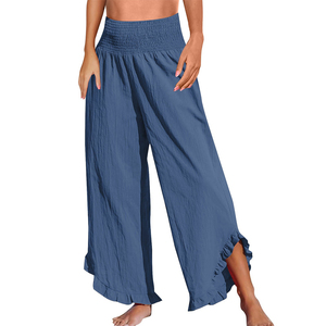 DOVEARK <span class=keywords><strong>Pantalon</strong></span> décontracté pour <span class=keywords><strong>femme</strong></span>, style européen et américain, taille haute, avec cordon de serrage, froncé, coupe irrégulière, en coton et lin doux, coupe ample - Product Image 5