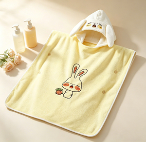 Serviette <span class=keywords><strong>de</strong></span> <span class=keywords><strong>bain</strong></span> pour bébé en forme <span class=keywords><strong>de</strong></span> lapin <span class=keywords><strong>de</strong></span> dessin animé, design <span class=keywords><strong>cape</strong></span> à capuche, en polaire corail, absorbante et rafraîchissante, personnalisable. - Product Image 1