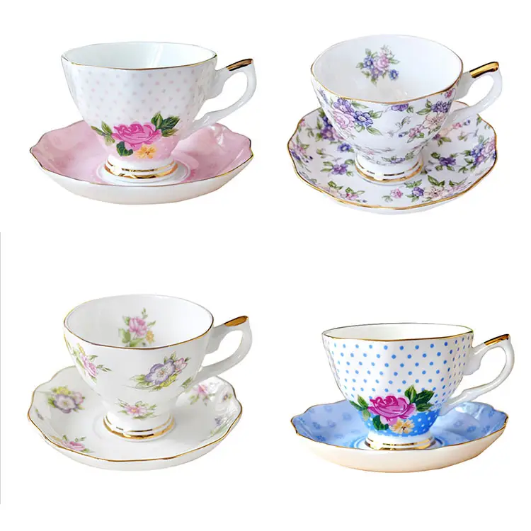 La decalcomania del fiore di lusso britannico ha usato la tazza da caffè in stile tradizionale inglese Fine Bone China Set da tè europeo tazze e piattini