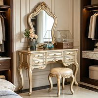 Ensemble de coiffeuse de luxe en bois massif sculpté doré, style français européen, pour chambre à coucher, villa, hôtel, OEM ODM, vente en gros