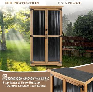 SDGS019 Outdoor Metal Storage <b>Cabinet</b> <b>Lockable</b> Waterproof Shelves Wooden Shed Vertical Tall Patio Backyard - Product Image 6