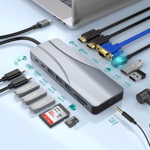 Suitable 4K VGA Gigabit Ethernet <b>Power</b> Delivery Type C USB3.0 Triple Display 14 In1 USB-C Docking Station USB C <b>Hub</b> - Product Image 2