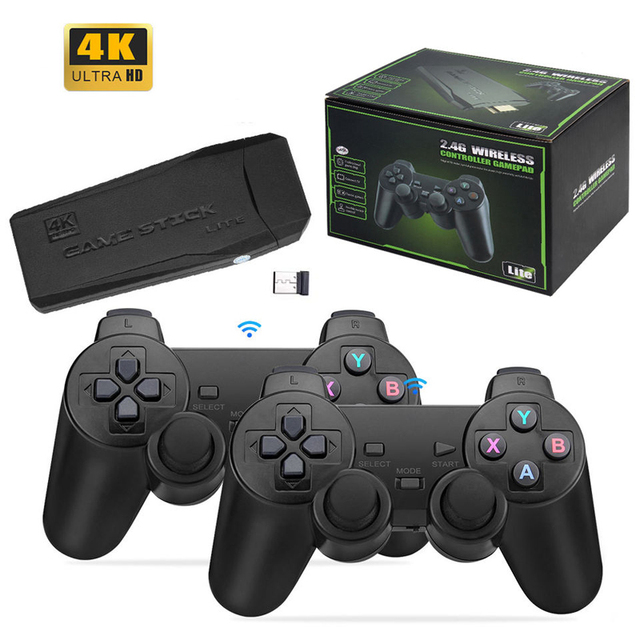 Newest Retro M8 64G Wireless Video TV Game Console 4K HD Game TV Dongle 10000 Games Built-in Gamepad for PS1/SFC/FC Supports GBC