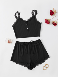 Pigiama <span class=keywords><strong>da</strong></span> <span class=keywords><strong>donna</strong></span> in raso sottile traspirante autunno-estate, nuovo set ODM con canotta e pantaloncini lunghi - Product Image 2