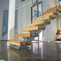 Escaliers préfabriqués à poutre mono escaliers centraux à longeron simple avec balustrade en verre, rail en bois supérieur et goupilles d'écartement