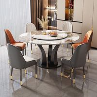 Großhandel Modernes Luxuriöses Langlebiges Steinplatten-Esstisch- und Stuhlset Einfaches Design für Zuhause Kleine Wohnung Mit Drehbarem Rundem Tisch