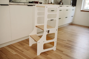 Tabouret d'apprentissage de type tour de cuisine pliable Montessori avec toboggan pour chambre à coucher, maternelle et école en bois - Product Image 2