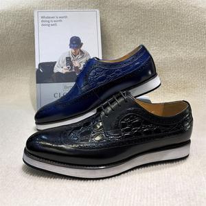 Zapatos de Vestir de Hombre de Lujo para Oficina, Formales, de Negocios, con Plataforma, de Cuero Genuino de Grano Completo con Patrón de Cocodrilo, de Alta Gama, al por Mayor - Product Image 2