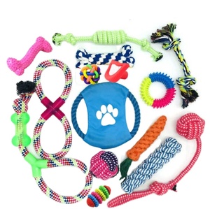 Özel kedi pet köpek çiğnemek oyuncak 10 paket seti top kauçuk pamuk ip gıcırtılı köpek oyuncak - Product Image 2