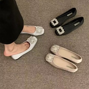 2026 Spring Fall New Arrival Versatile Commuter Loafers with Rhinestone Square Buckle Low Cut Flat Slip On French <b>Style</b> <b>Shoes</b> - Product Image 1