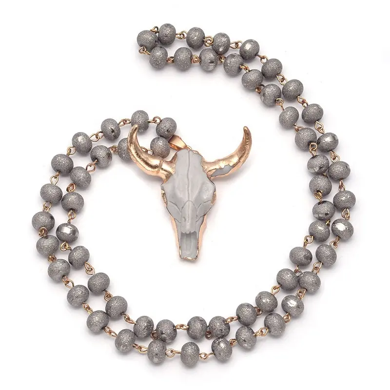 Creativo di ossa di mucca testa di mucca pendente di cristallo smerigliato lungo in rilievo della collana del choker delle donne