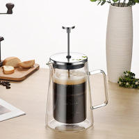 Carafe à café à piston en verre borosilicate double couche, résistante à la chaleur, avec filtre isolant, style minimaliste moderne, pour la maison et le partage, vente en gros