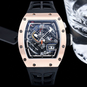 Reloj mecánico automático para hombre con tourbillon en forma de tonneau, esqueletizado, con correa de caucho negra 30-01 - Product Image 1