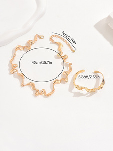 2025 Wholesale New Exquisite High Quality Gold Toned Wavy Statement <b>Necklace</b> <b>and</b> <b>Bracelet</b> Jewelry <b>Set</b> for Special Events - Product Image 6