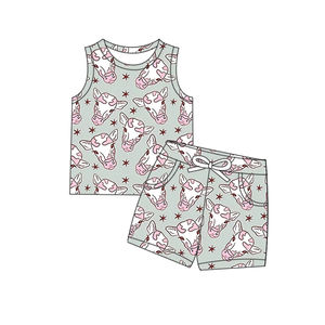 बुटीक दक्षिणी प्रिंट कपड़े दूध रेशम 2 पीसी सूट बच्चों ग्रीष्मकालीन आस्तीन टी-शर्ट + शॉर्ट्स - Product Image 5