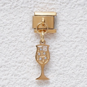 Abalorios Italianos de Acero Inoxidable de Alta Calidad, Bañados en Oro de 18k, con Diseños de Cámara y Copa de Vino, para Pulseras - Product Image 6