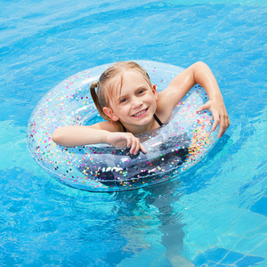 Anillo de natación plegable de PVC al por mayor flotador de piscina inflable transparente personalizado con bonito círculo de soplado brillante para nadar - Product Image 6