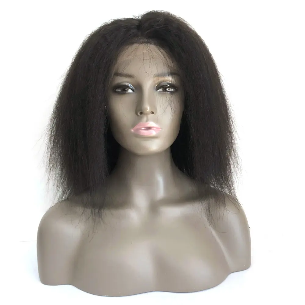 Stock Couleur naturelle Afro-américain Kinky Straight femmes noires texture détendue cheveux humains 5x5 perruques avec fermeture en dentelle vierge