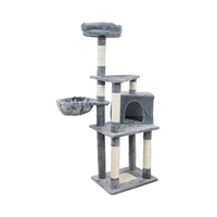Miaupro Arbre à chat intégré avec griffoir, grande table de saut et jouet en peluche sur mesure, design moderne