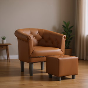 Sillón Tapizado Marrón con Reposapiés, Cuero Sintético, Muebles de Salón, Estilo Moderno y Tradicional, Sillón de Descanso - Product Image 2