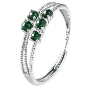 หยกธรรมชาติแหวนหยกสีเขียว S925 ฝังเงินแหวนแฟชั่นผู้หญิงปรับให้ใบรับรองการประเมิน D592