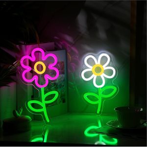 Letreros de flores de margarita, luces LED de neón regulables, alimentadas por USB, luz ambiental, decoración para escaparates, luz indicadora de calle, personalizadas, 5V - Product Image 3