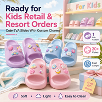 Maßgefertigte Mädchen-Kinder-EVA-Sandalen mit Cartoon-Charms, Atmungsaktiv, Rutschfest, Leicht, Slip-On Strandpantoffeln, Großhandel, Box-Tasche, 1 Paar