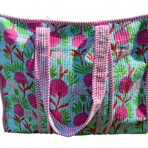 Sac fourre-tout matelassé en coton, fait main en Inde, lavable, avec fermeture éclair, pour femmes, printemps, été, automne, hiver - Product Image 1