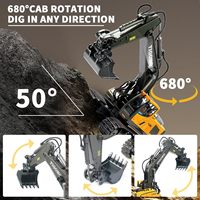 Dwi Dowellin Excavatrice Jouet Télécommande 2.4Ghz RC Jouets de construction Pelle en métal Lumière Son 680 Degrés Tourner Comprend Chargeur