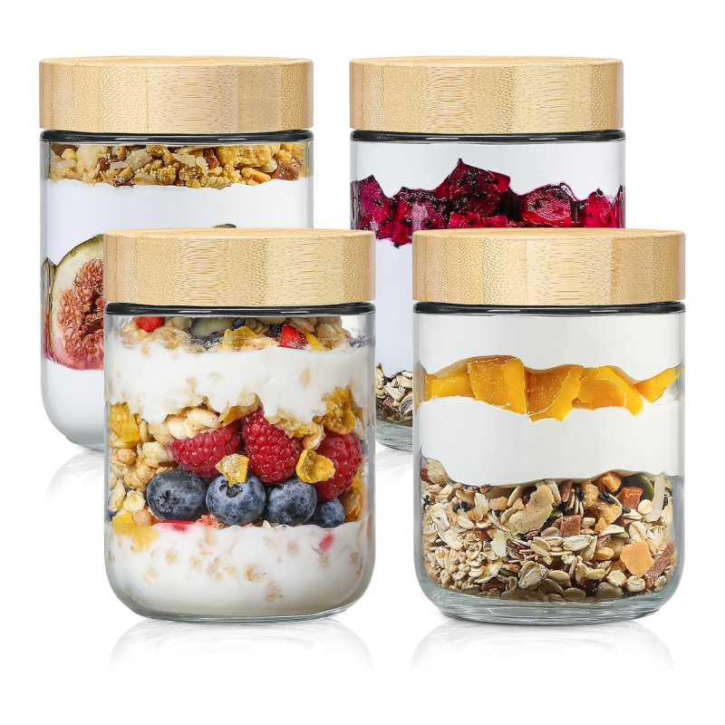 Wholesale Recyclable Clear Glass Storage Jar for Kitchen Hot Sale Food Storage with Plastic Wooden Lid for Olive Oil Baby Food