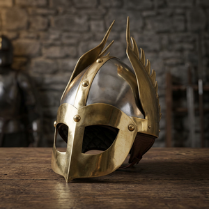 Casco Vikingo con Alas de Latón, Casco de Armadura Normanda de Acero, Casco Vikingo de Armadura de Latón, Casco de Soldadura Metálica, Armadura de Acero Soldada - Product Image 3
