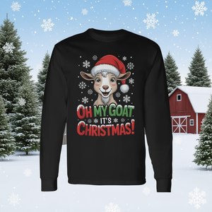 Oh My Goat It's Christmas T-shirt à manches longues avec dessin animé d'animaux de la ferme, tenue de Noël - Product Image 3