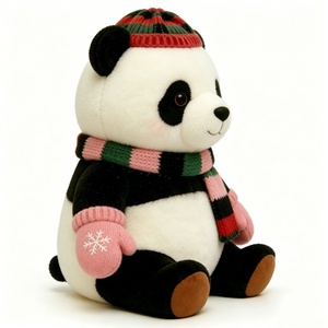Customized Winter <b>Panda</b> Plush <b>Toy</b>, Cute Sitting Stuffed Animal with Knit Hat, Scarf & Snowflake Mittens, Christmas Themed Black - Product Image 2