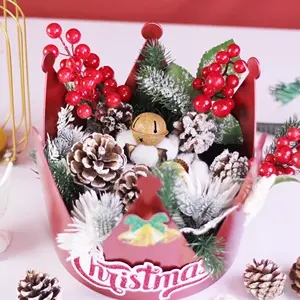 Kerstkroon Met Geschenkdoos Waterdichte Geschenkdoos Xmas Rose Boeket Bloem Kerstdecoratie Verpakking