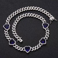 Chaîne cubaine en zircon de 9 mm style européen et américain pour couple, collier et bracelet hip-hop en zircon coloré