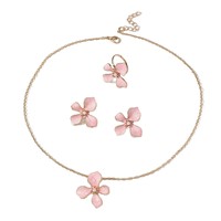Set Perhiasan Kalung dan Anting Trendy Berbahan Alloy, Lapis Elektroplating, Bentuk Bunga, Efek Awan Berminyak