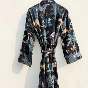 Chaqueta Larga de Invierno para Mujer, Estilo Bomber, con Estampado Animal, de Terciopelo Negro, con Cierre de Cinturón, Estilo Boho para la Playa - Product Image 1