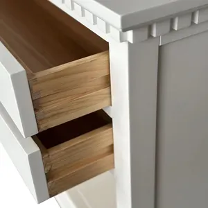 Geleneksel tasarım Vintage Hamptons tarzı beyaz katı huş ahşap komidin başucu masa çekmeceli dolap HL129-75