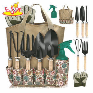 Kids <strong>Gardening</strong> Play Set with Khaki Canvas Carry Tote Bag, Wooden Handle Shovels, Rakes, Weeder, Sprayer, and <strong>Gloves</strong> W10L147 - Product Image 1