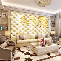 Murale murale personnalisée en soie 3D avec motif floral de rose, design asiatique imperméable, installation facile, pour la décoration du salon