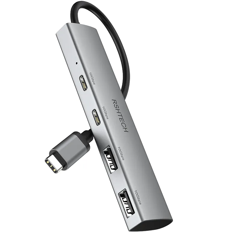 RSHTECH USB C Hub 10Gbps 4 יציאות USB 3.2 HUB עם 2 יציאות מסוג C ו-2 יציאות USB-A מאריך למאקסבוק פרו מאקסבוק אייר אספייר