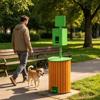 Poubelle à déjections canines en acier et bois avec pédale, pour extérieur, parc, jardin, rue, station de collecte de déjections animales