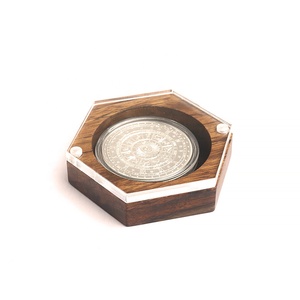 Ebony Hexagonal Commemorative Coin Box Wooden Badge Display Rack Medal <strong>Acrylic</strong> Cover Magnetic <strong>Storage</strong> Box - Product Image 4