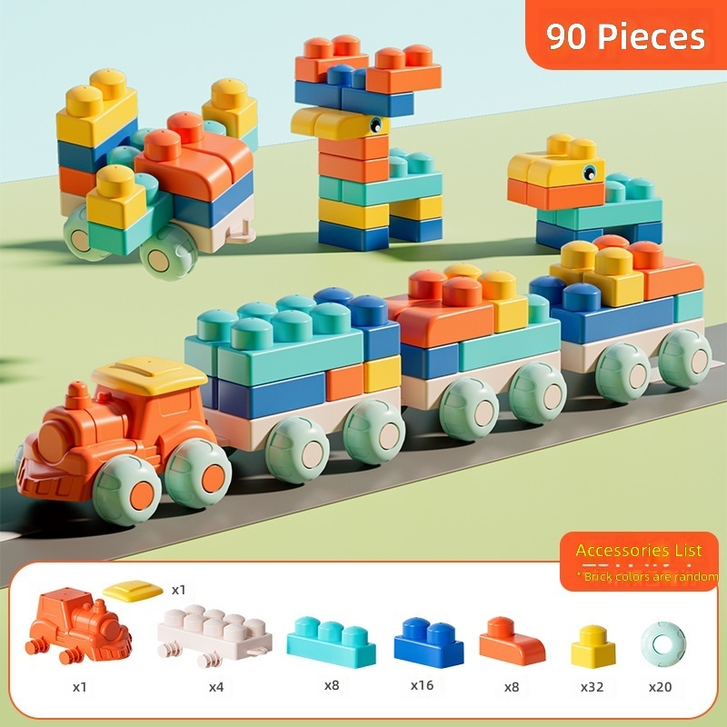 Soft rubber building blocks -90+1 locomotive +4 cars