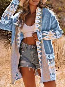 Maglione <span class=keywords><strong>Cardigan</strong></span> lungo Vintage in maglia azteca aperta anteriore per donna geometrico autunno - Product Image 3